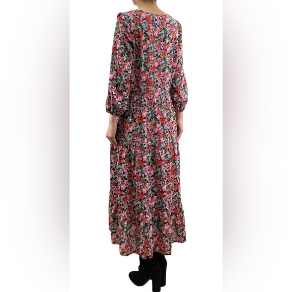 Zara Women’s V-Neck Floral Print Multi Sheer Tiered Maxi Dress Sz XS - Picture 2 of 13